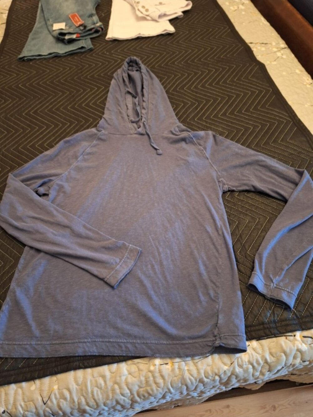 American Eagle Outfitters Womenâs Hooded Long Sleeve Top Denim Blue Hoodie Size